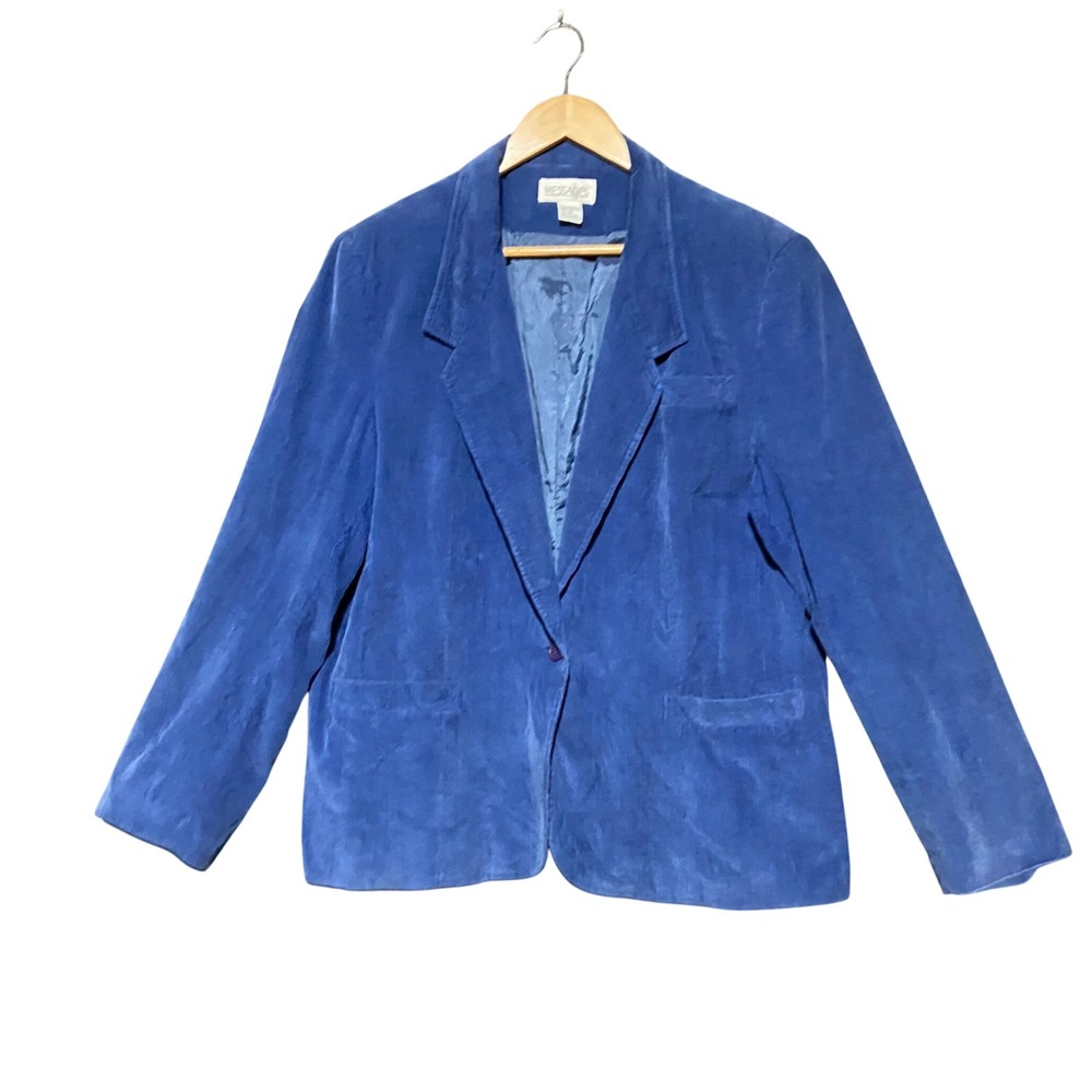 Messages Womens Vintage Blue Corduroy Single Button Blazer Jacket Size 18 Preppy